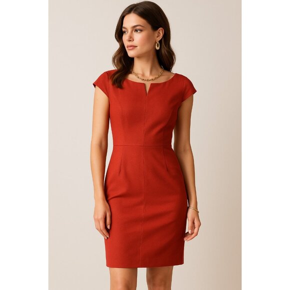 Tory Burch Rust Orange Sheath Dress Size 12 Wool Blend Cap Sleeve Knee Length - Picture 15 of 15